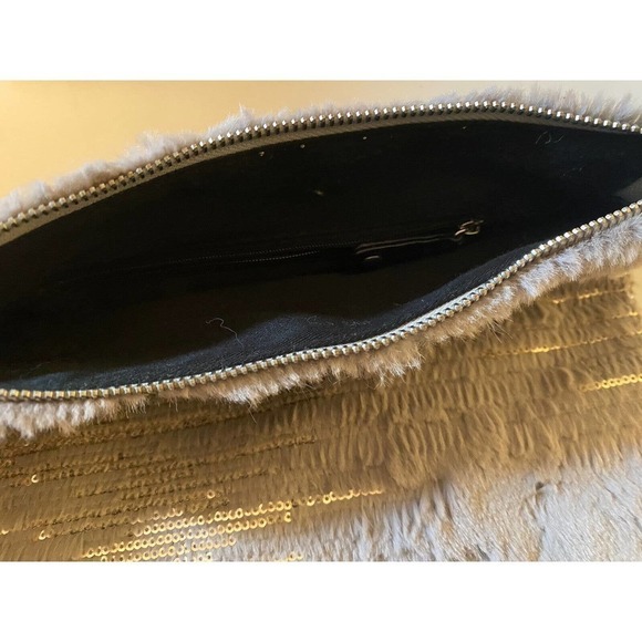 bcbgeneration fur and sequin grey silver clutch bag - Picture 3 of 6